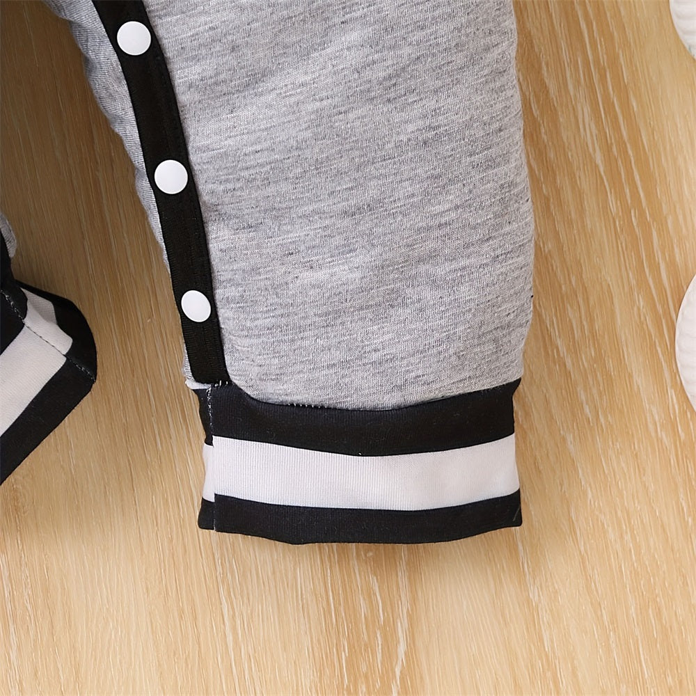 2PCS Mommy Is My Bestie Letter Print Striped Baby Jumpsuit