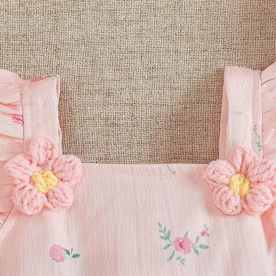 2PCS Gorgeous Floral Print Flutter Sleeve Baby Romper