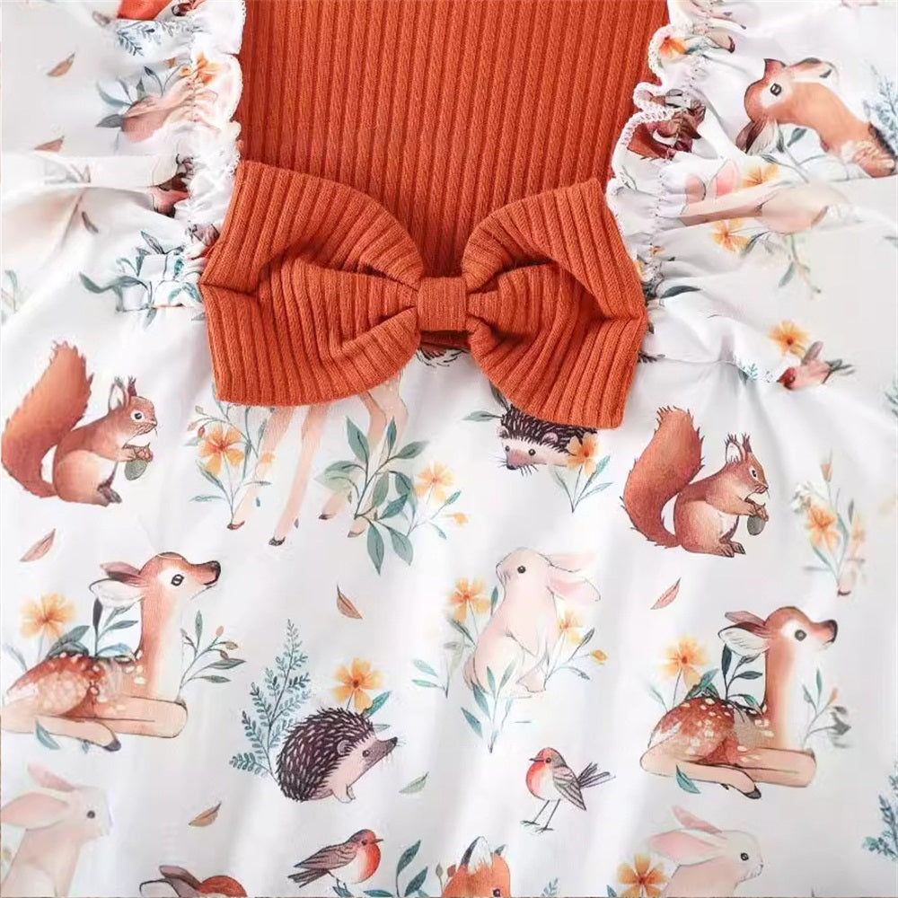 2PCS Cute Little Animals Print Long Sleeve Baby Jumpsuit