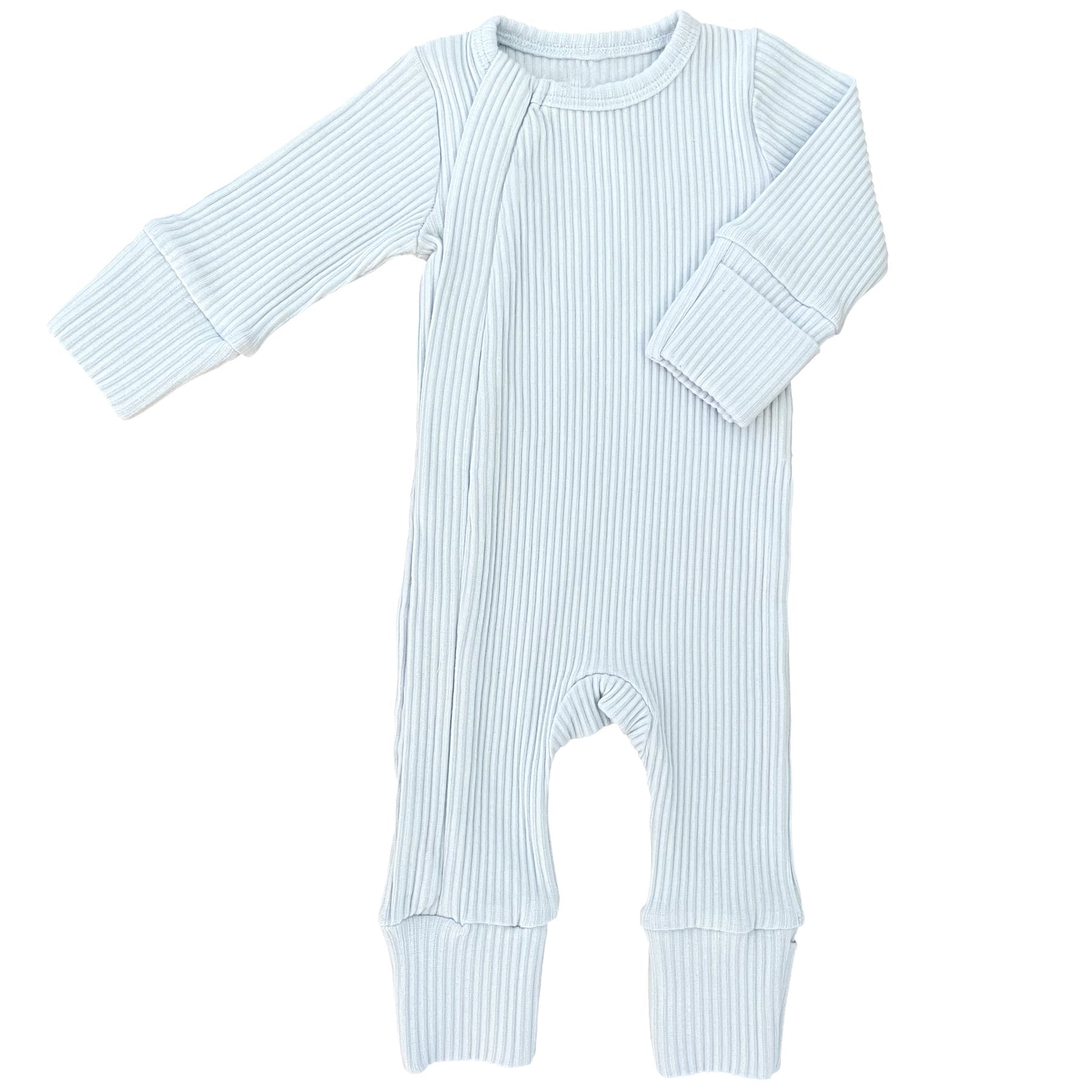 Stylish Solid Color Ribbed Long Sleeve Zipper Baby Jumpsuit