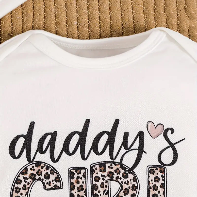 2PCS Daddy's Girl Letter Printed Long Sleeve Baby Jumpsuit