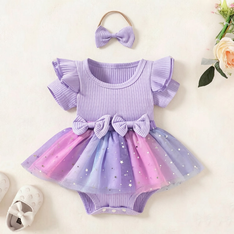 2PCS Dreamy Star Printed Short Sleeve Baby Romper