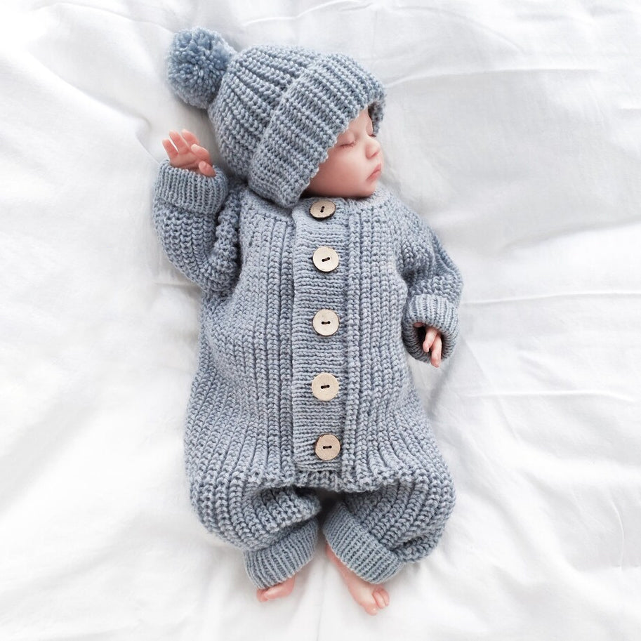 2PCS Adorable Solid Color Long Sleeve Knit Baby Jumpsuit