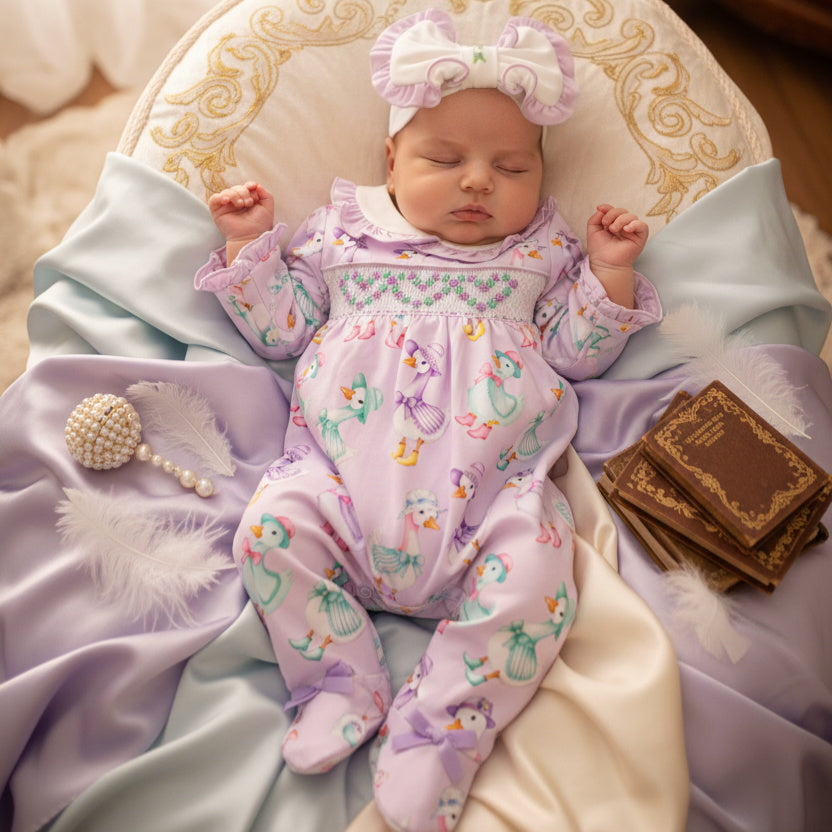 2PCS Lovely Duck Print Long Sleeve Baby Jumpsuit