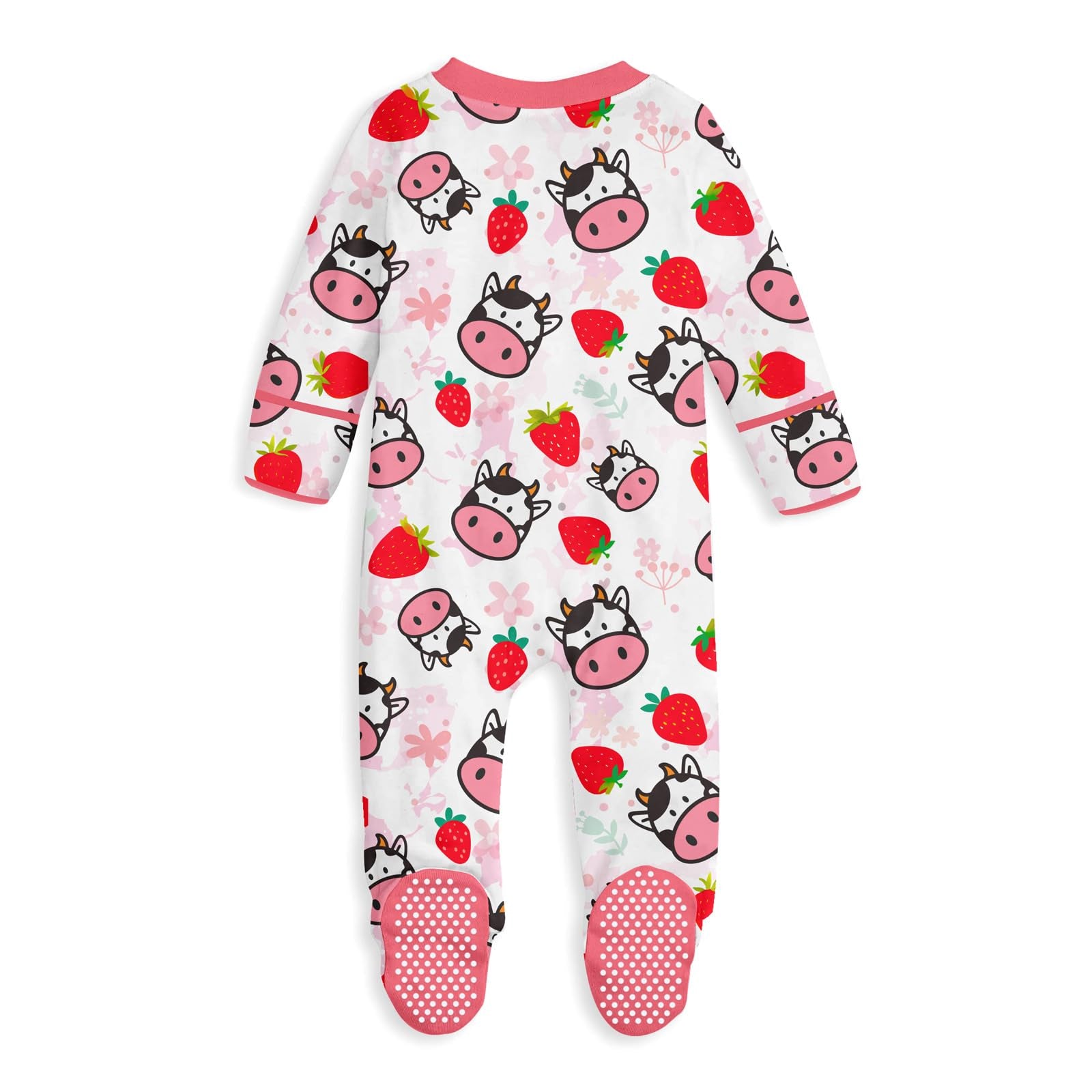 Sweet Cow And Strawberry Printed Long Sleeve Zipper Baby Jumpsuit