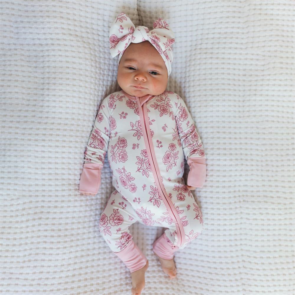 2PCS Fashion Floral Print Long Sleeve Zipper Baby Jumpsuit