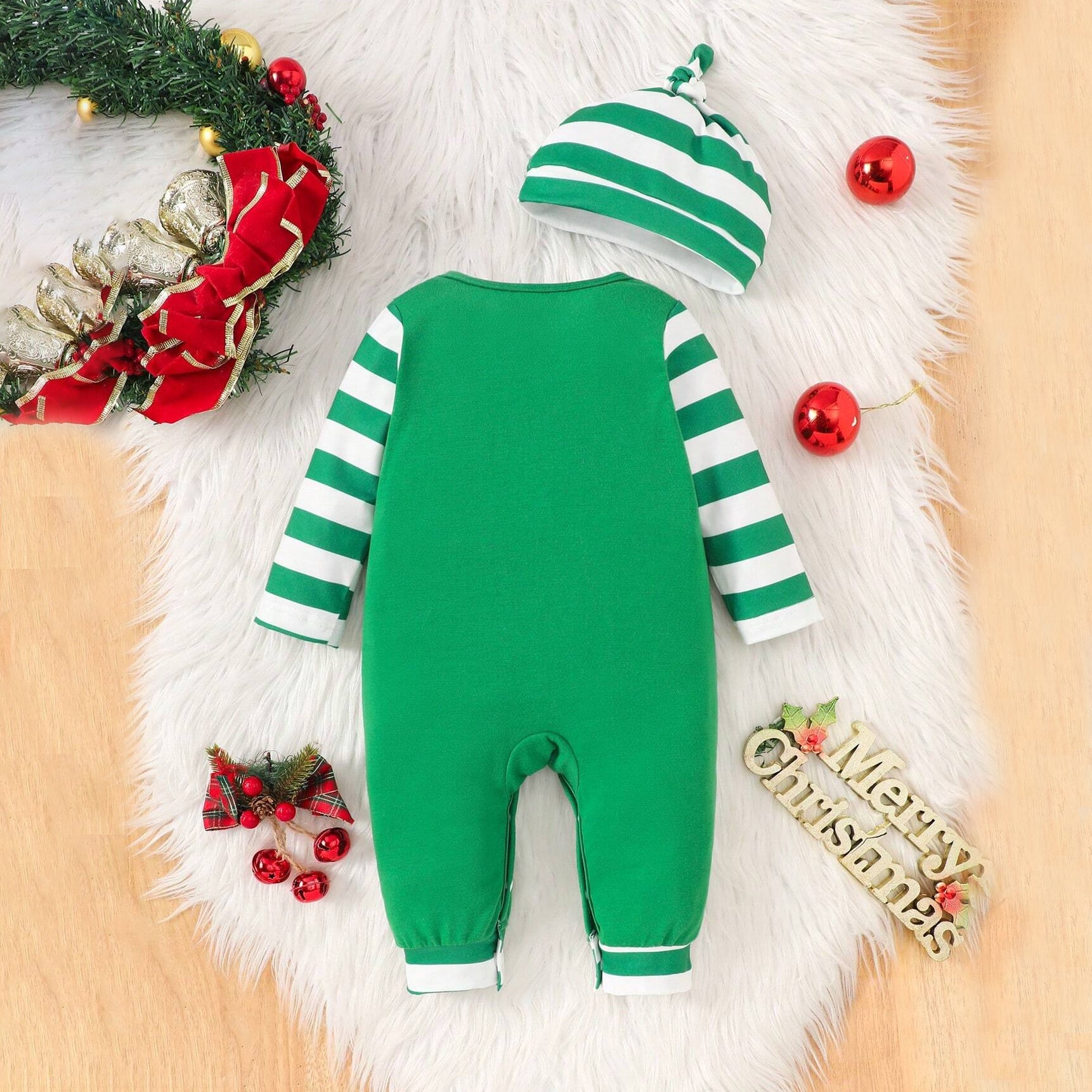 2PCS The Baby Who Stole Christmas Letter Printed Baby Jumpsuit