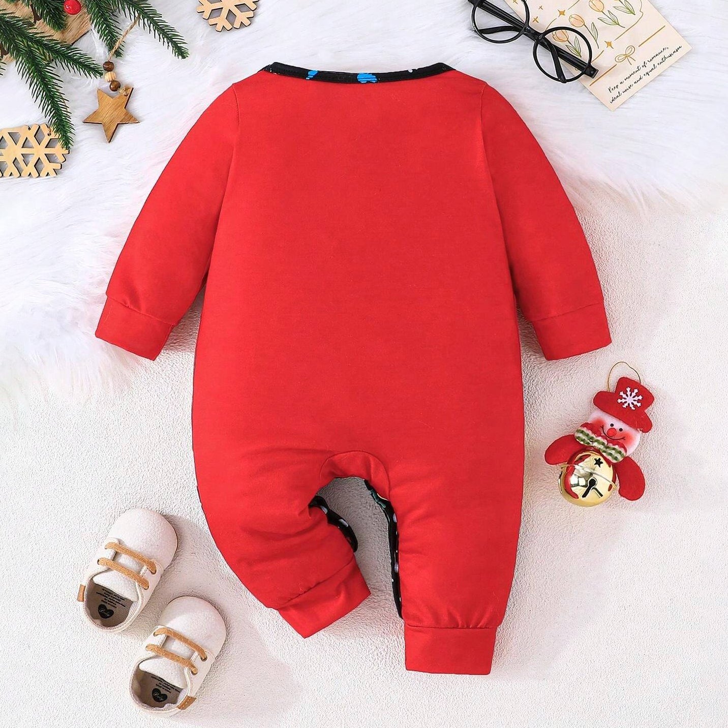 Cute Santa Claus And Dinosaur Printed Fake Suspenders Baby Jumpsuit