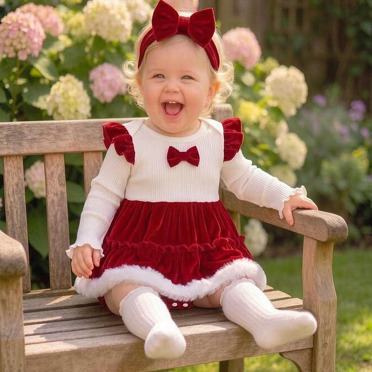 2PCS Chic Color Block Long Sleeve Baby Girl Velvet Romper