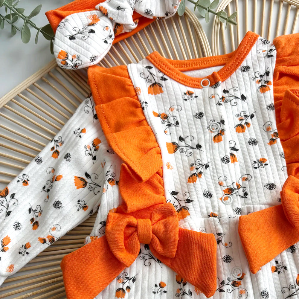 2PCS Vivid Floral Print Long Sleeve Ruffle Baby Girl Jumpsuit