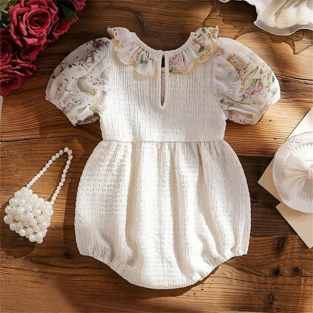 Adorable Floral Print Short Sleeve Baby Girl Romper