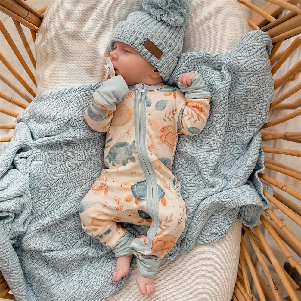 Casual Sea Turtle Print Long Sleeve Baby Jumpsuit