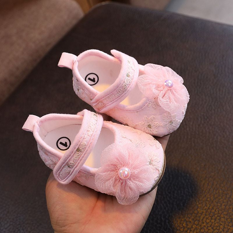 Baby Girl Pearl Flower Breathable Non-Slip Soft Sole Prewalker Shoes