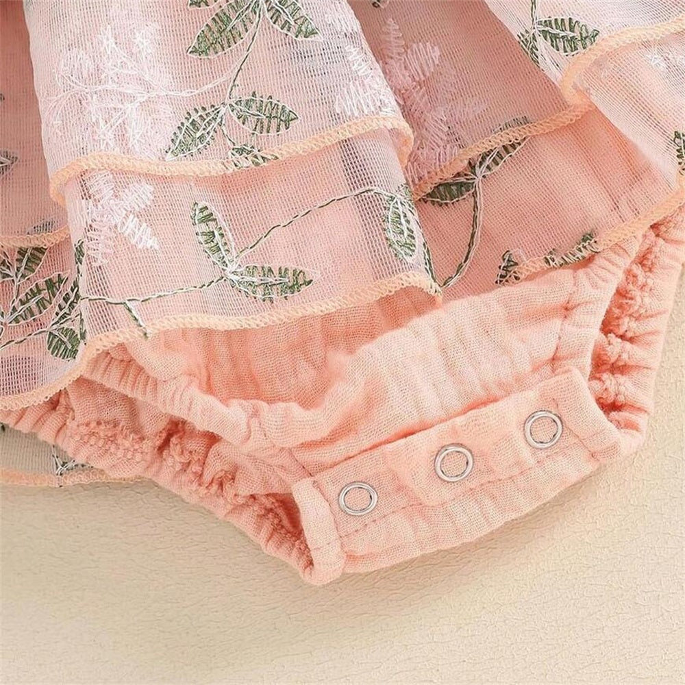 2PSC Trend Floral Embroidery Sleeveless Baby Romper