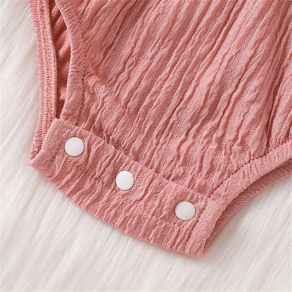 3PCS Color Block Long Sleeve Baby Girl Romper
