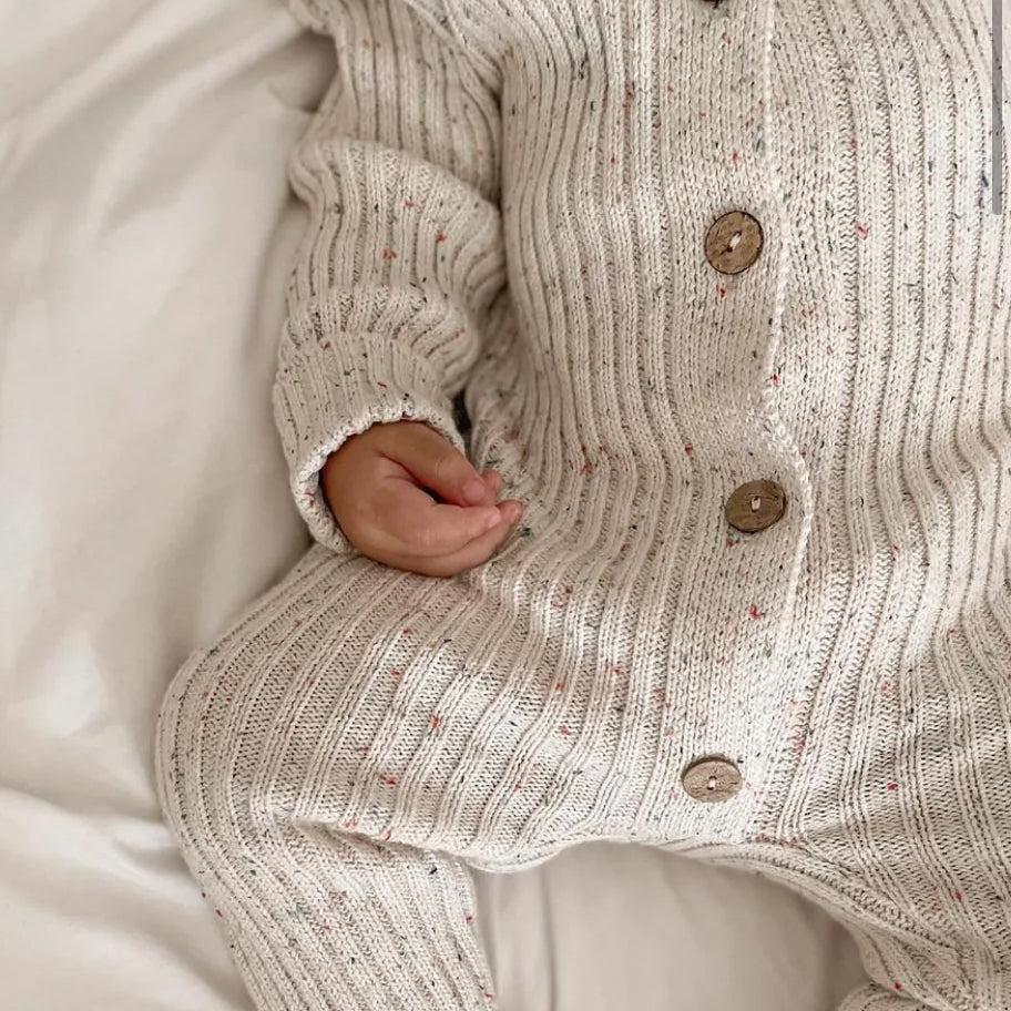 Casual Solid Color Knitted Long Sleeve Baby Jumpsuit