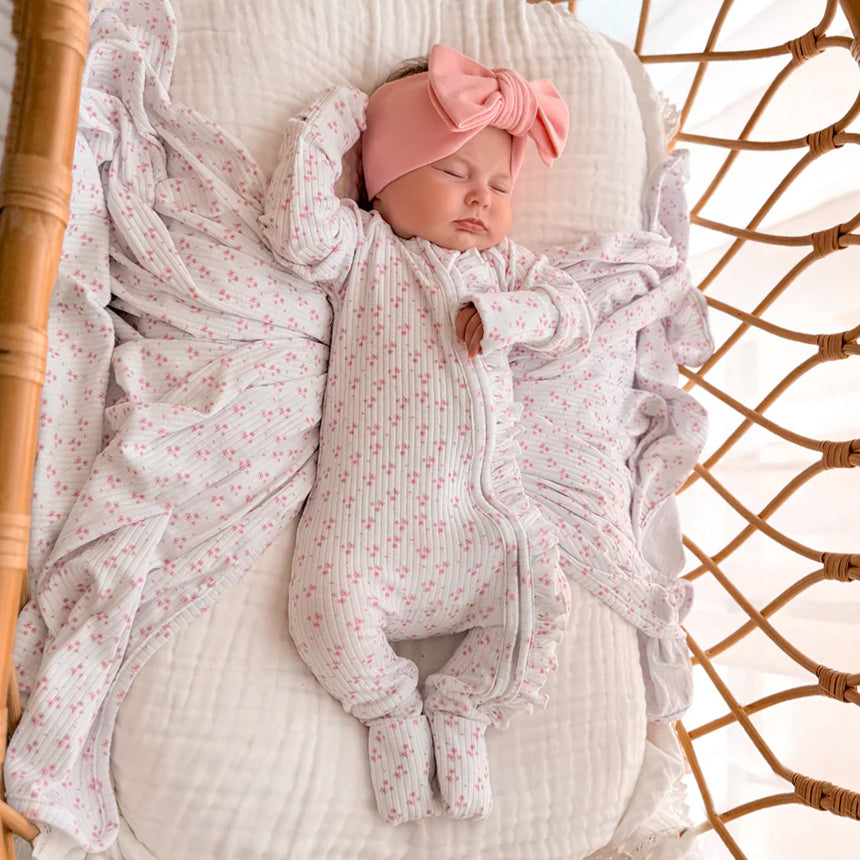 Allover Grace Floral Printed Long Sleeve Zipper Baby Jumpsuit