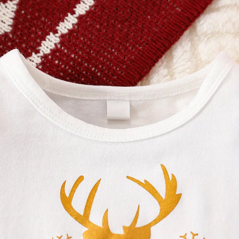 3PCS My First Christmas Letter Elk Printed Long Sleeve Baby Set