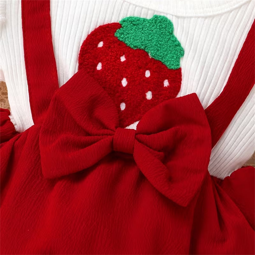 2PCS Cute Strawberry Embroidery Short Sleeve Baby Romper