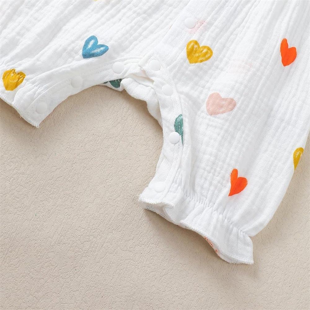 3PCS Trendy Heart Print Sleeveless Baby Jumpsuit