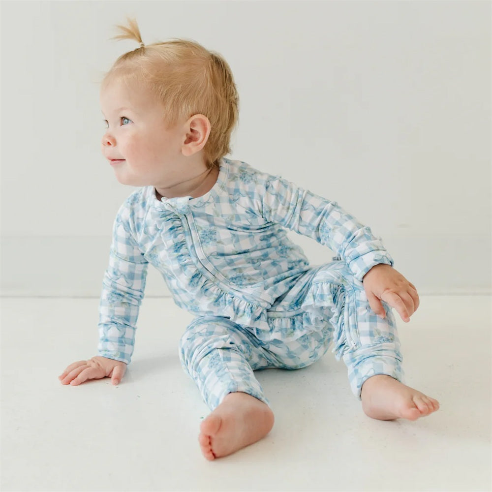 Adorable Floral Plaid Print Long Sleeve Zipper Baby Jumpsuit
