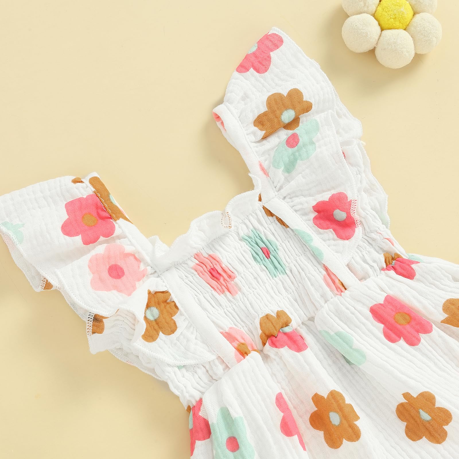 2PCS Cute Floral Printed Ruffles Sleeveless Baby Romper