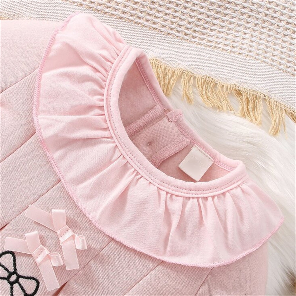 2PCS Lovely Solid Color Bow Embroidery Baby Jumpsuit
