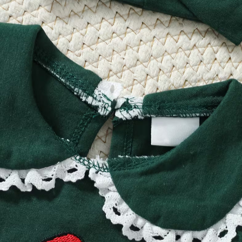 3PCS My First Christmas Letter Santa Hat Applique Plaid Print Baby Girl Set