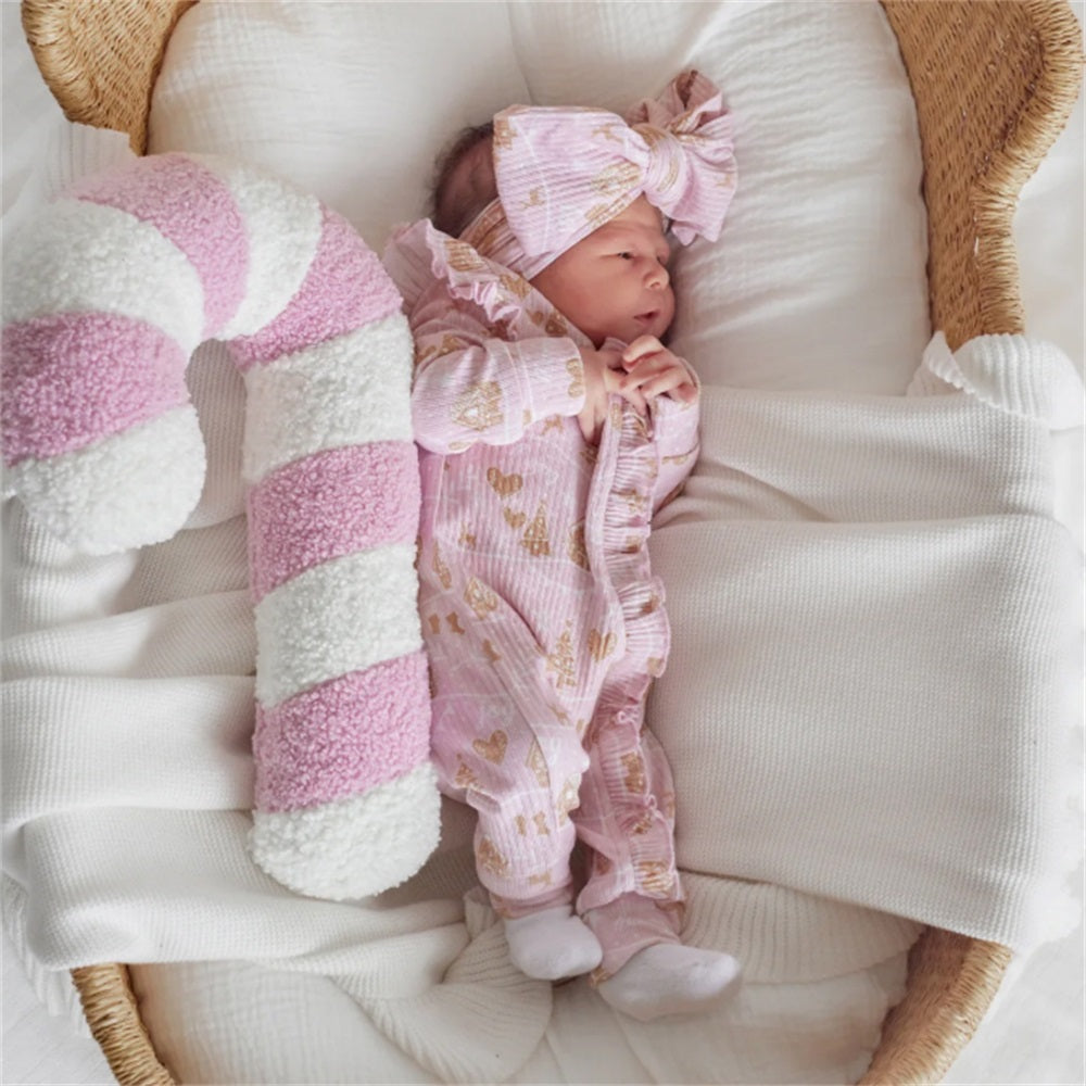 2PCS Cozy Christmas Tree Frilly Zip Long Sleeve Baby Jumpsuit