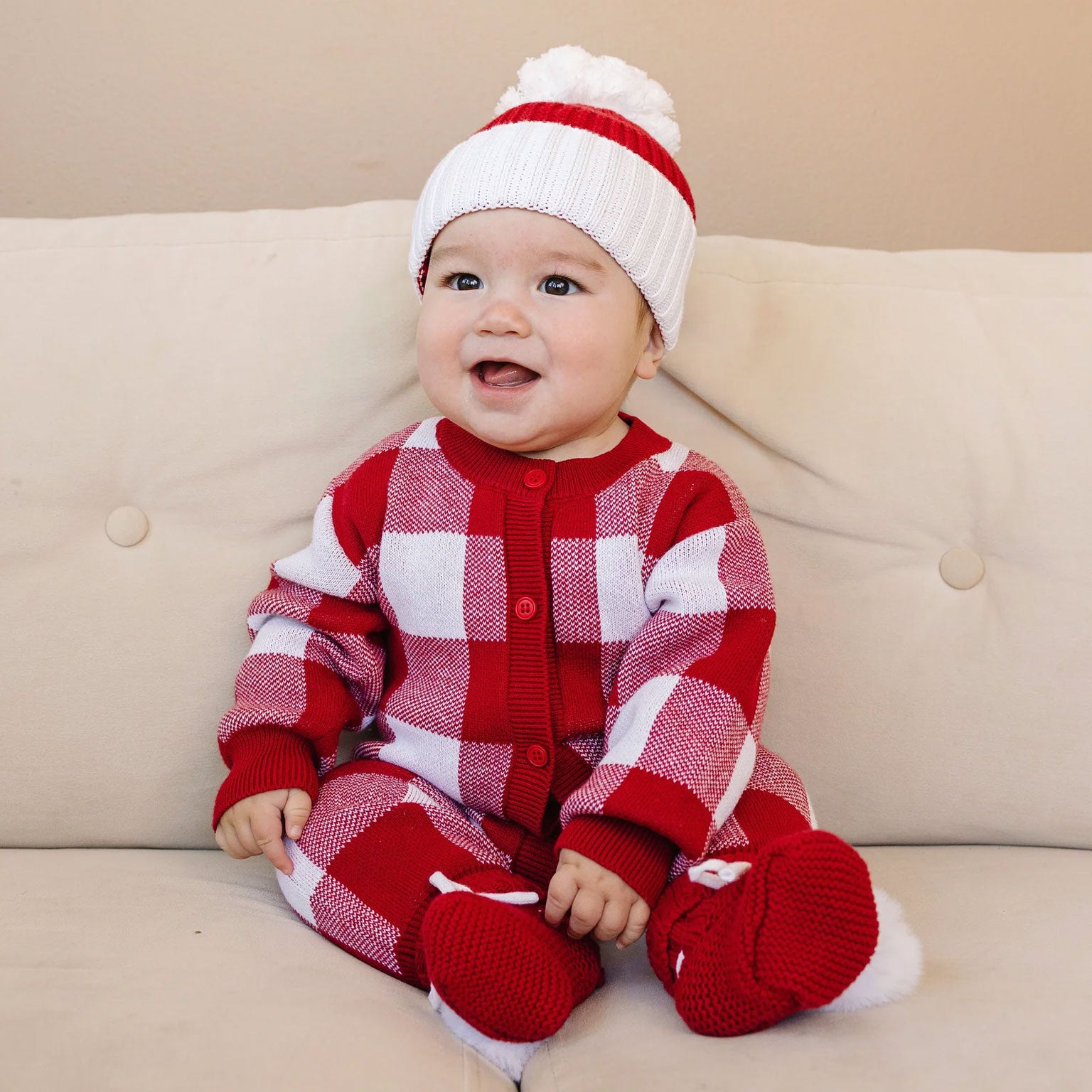 Lovely Plaid Printed Knit Long Sleeve Baby Jumpsuit