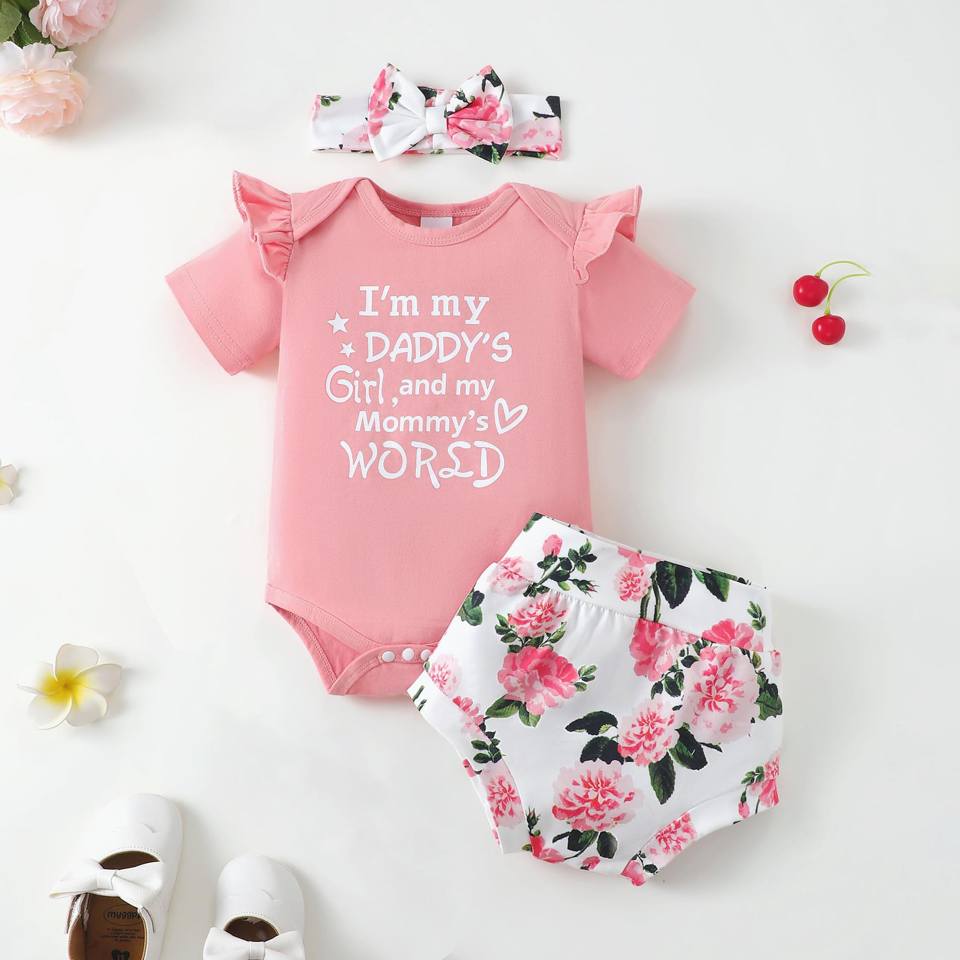 3PCS I'm My Daddy's Girl Letter Floral Printed Baby Set