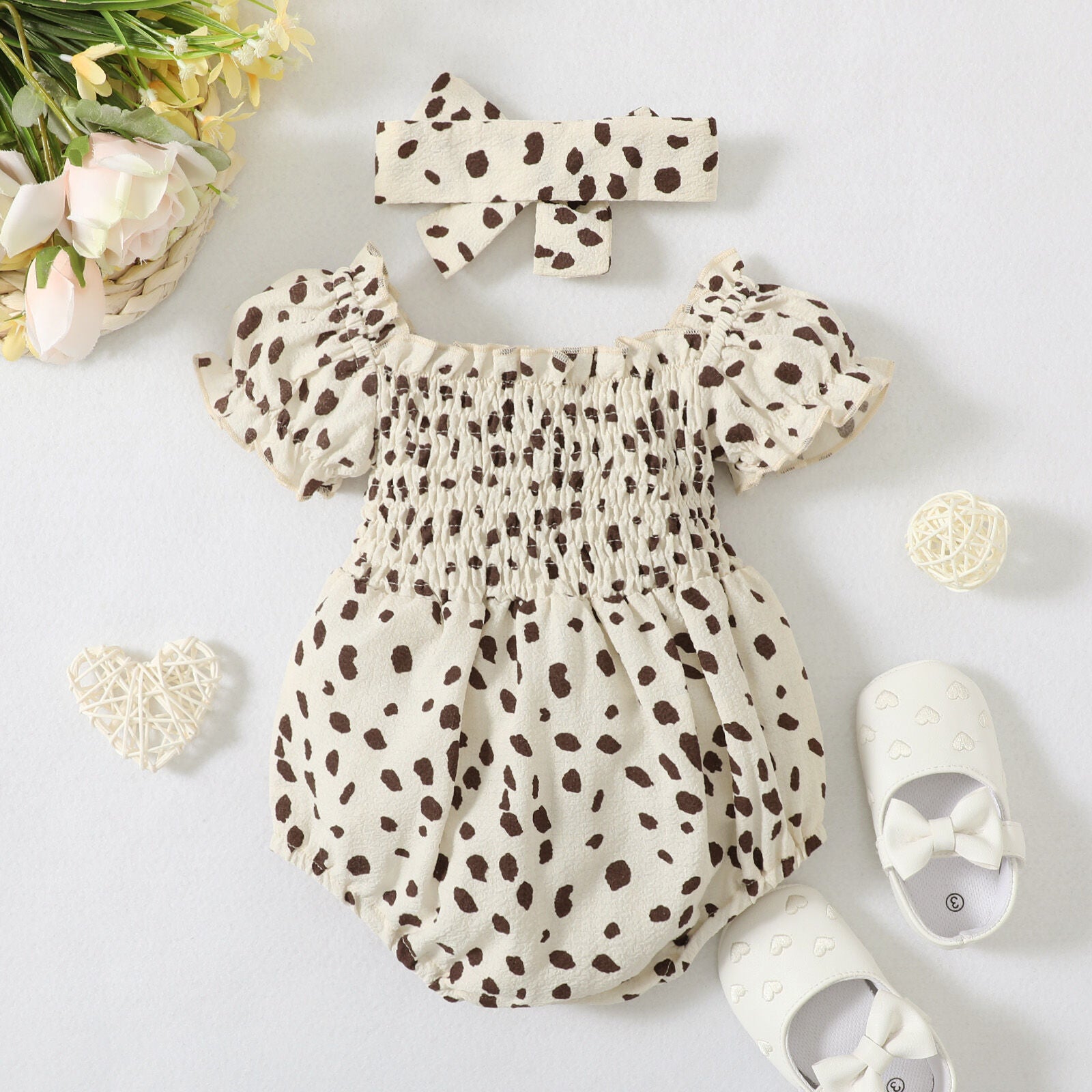 2PCS Speckled Pattern Printed Baby Romper