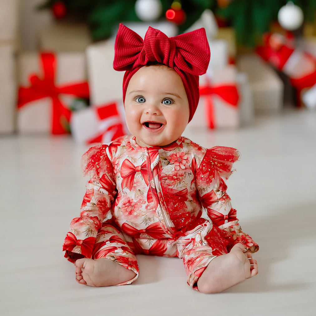 Adorable Bowknot Printed Lace Decoration Long Sleeve Baby Jumpsuit