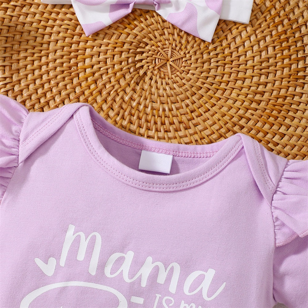 3PCS Mama Is My Bestie Letter Print Short Sleeve Baby Set