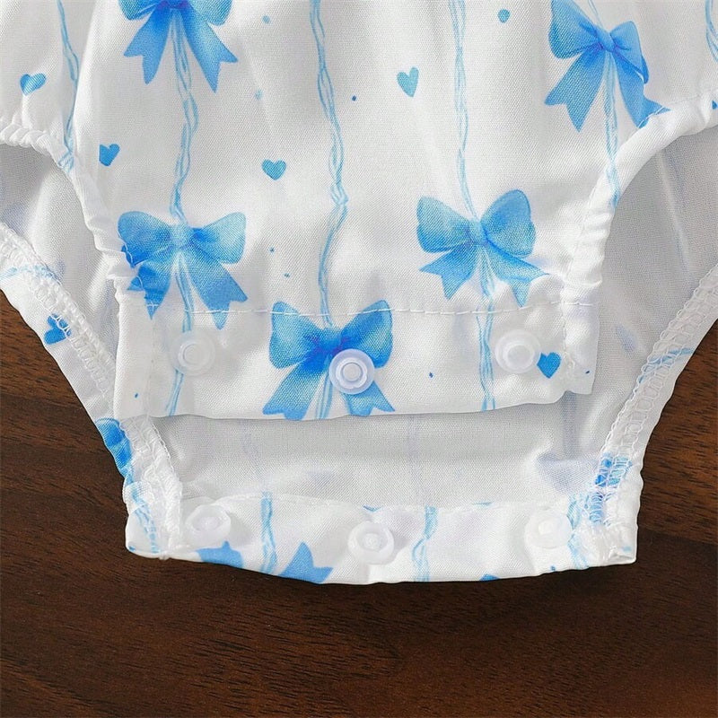 2PCS Cute Bow Printed Polo Collar Short Sleeve Baby Romper