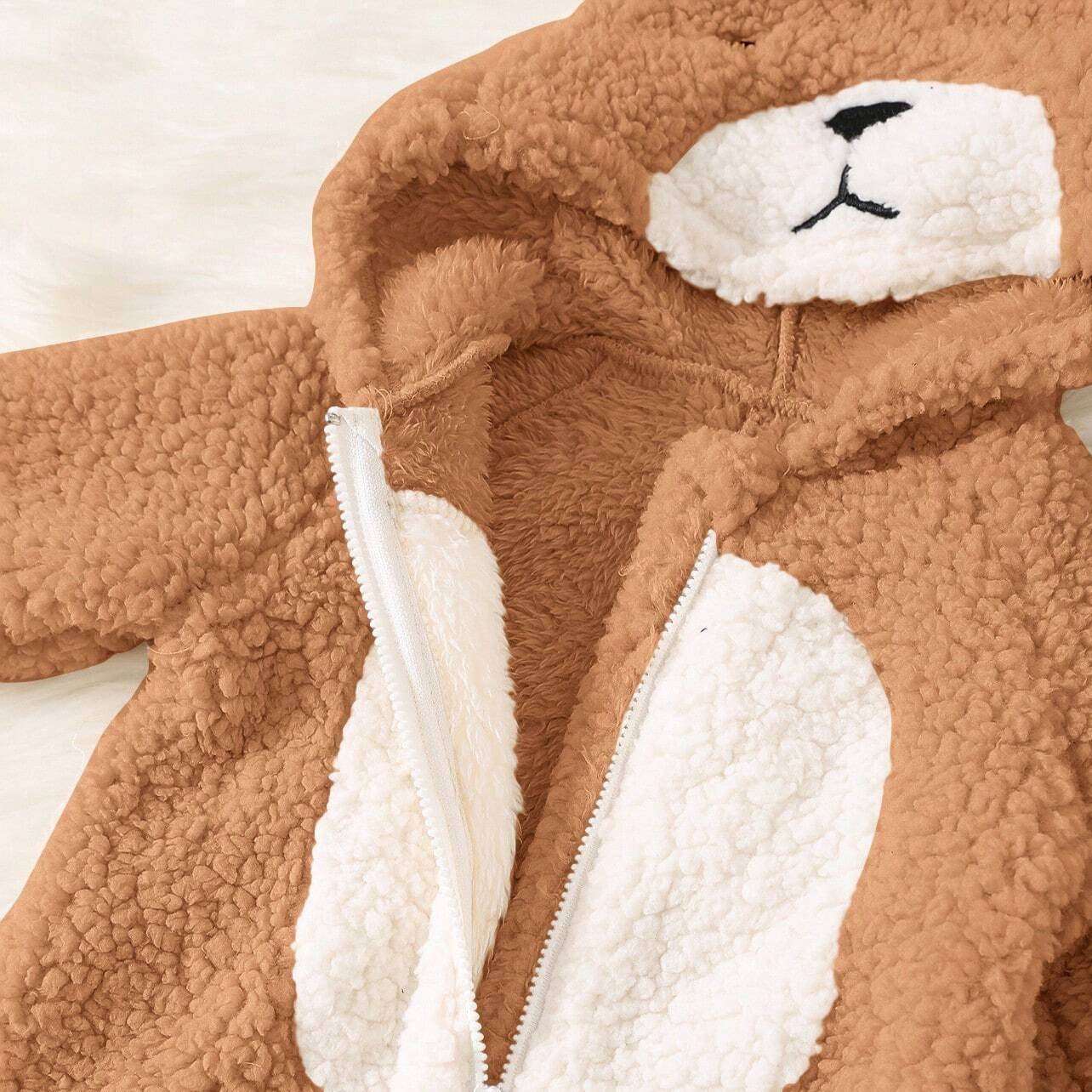 Lovely 3D Ear Bear Printed Hooded Zipper Baby Jumpsuit