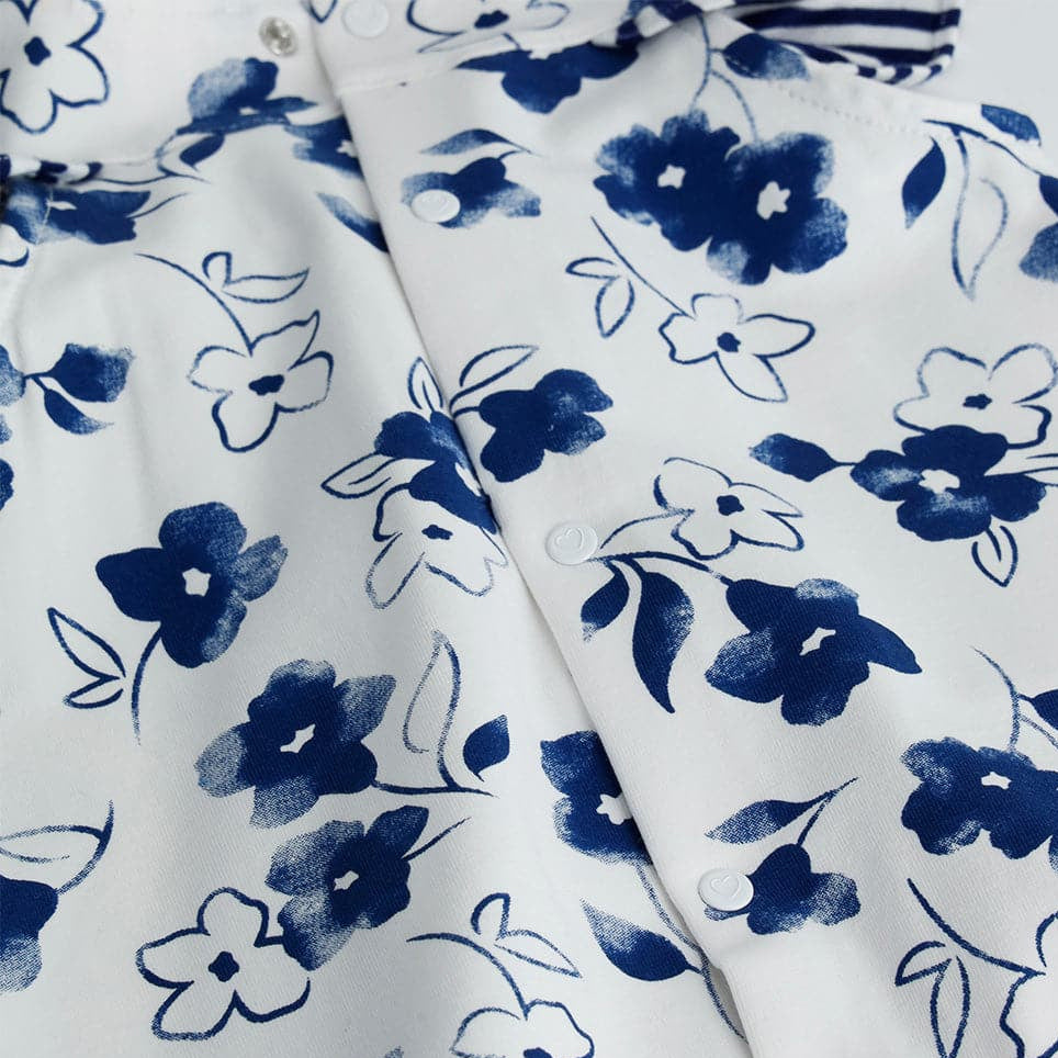 Stylish Floral Stripe Print Flounce Sleeve Baby Jumpsuit