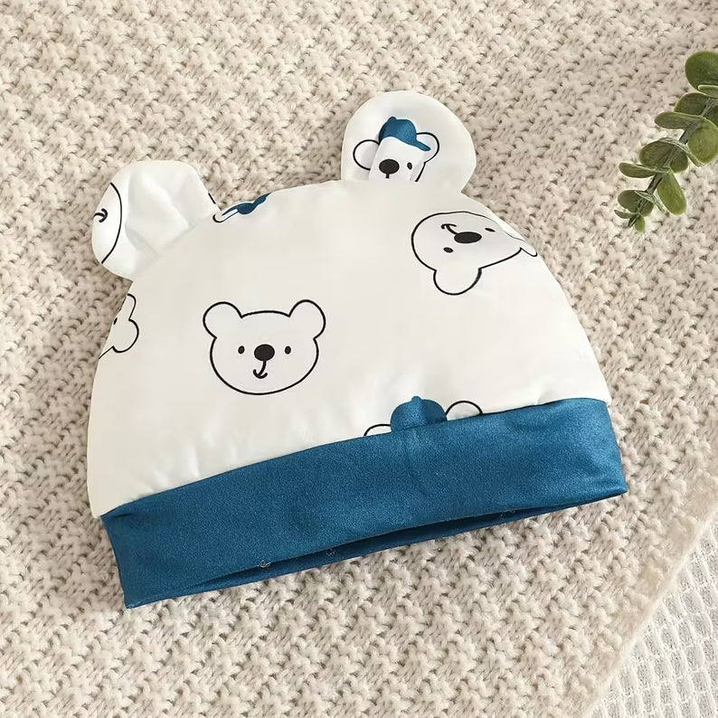 3PCS Bear Print Long Sleeve Baby Overalls Set