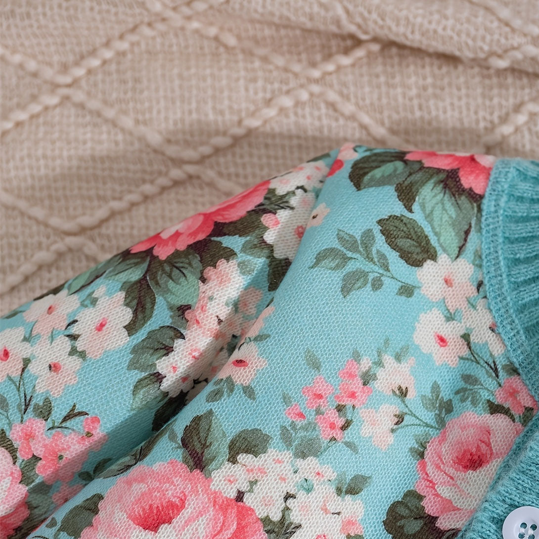 Grace Floral Printed Knit Long Sleeve Baby Jumpsuit