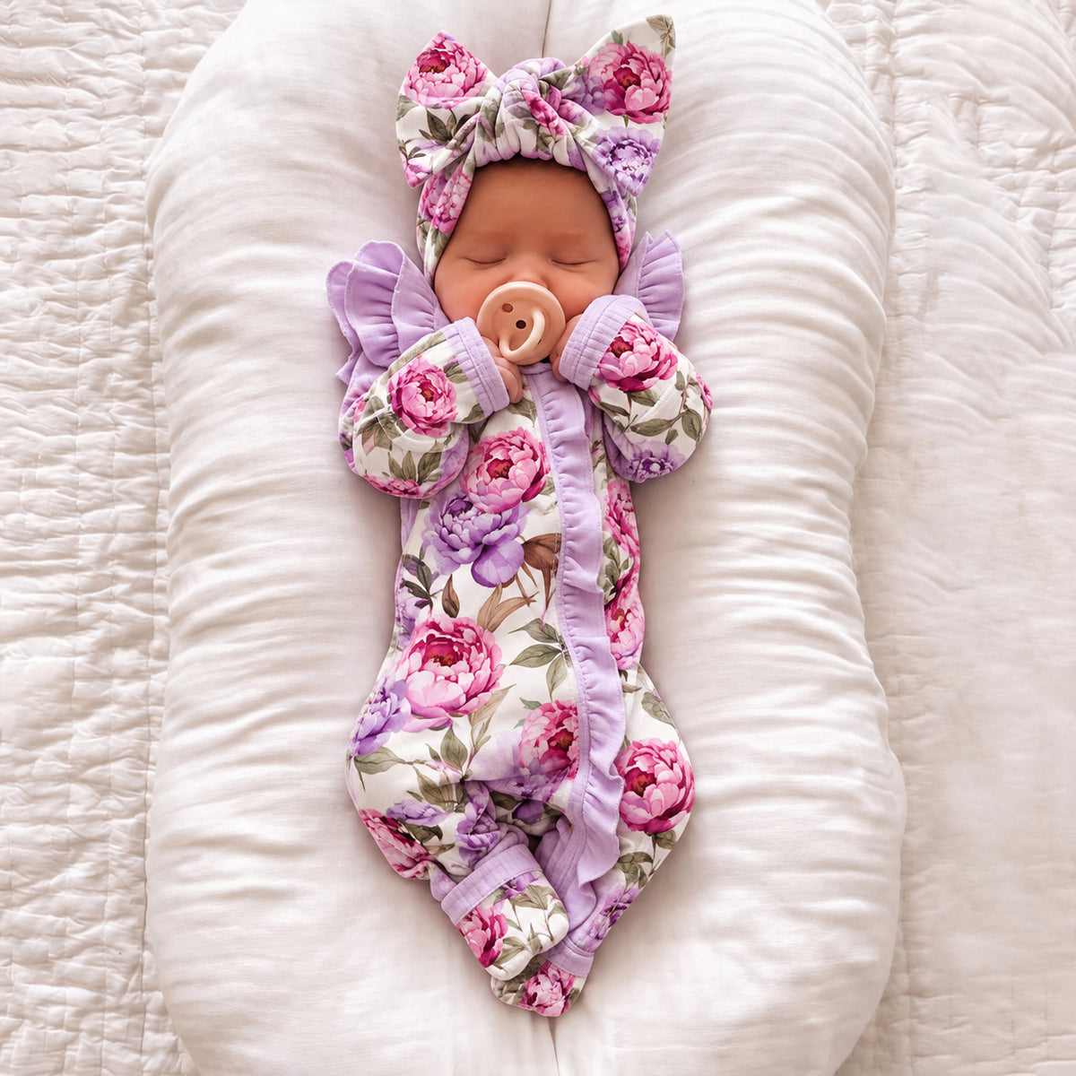 2PCS Endearing Floral Print Zipper Long Sleeve Baby Jumpsuit