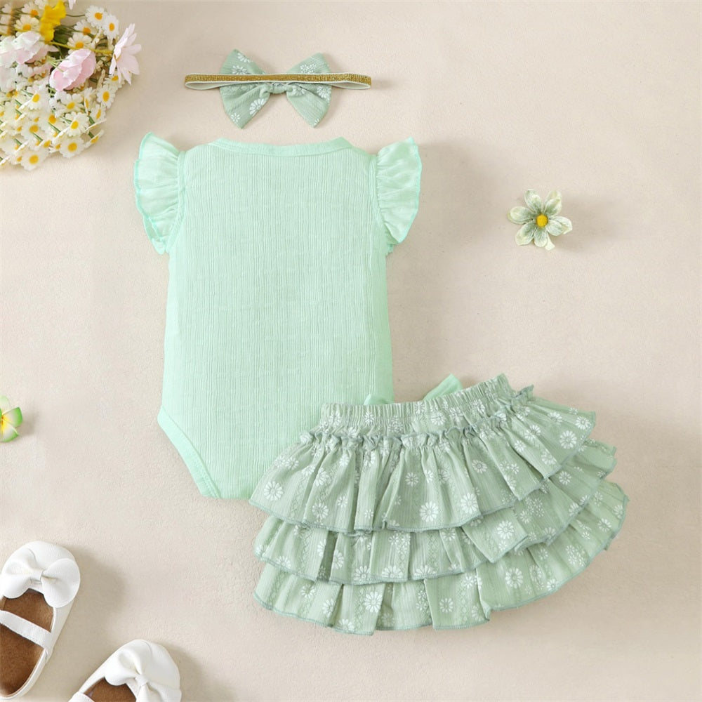 3PCS Mama's Princess Letter Floral Printed Fly Sleeve Baby Set