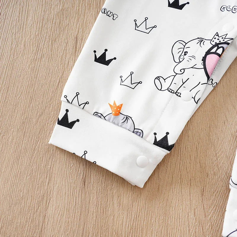 Casual Elephant King Print Long Sleeve Baby Jumpsuit
