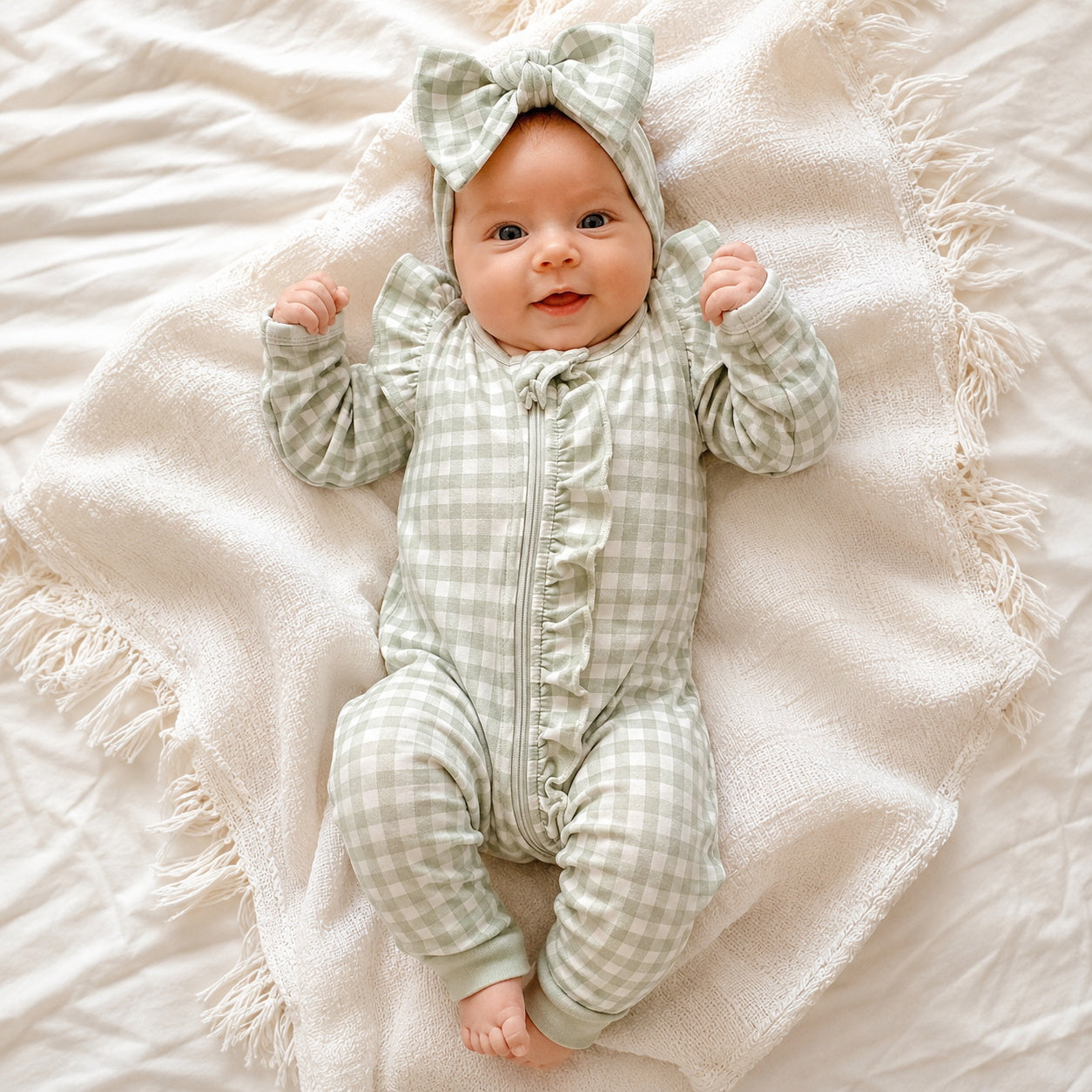 2PCS Graceful Plaid Print Zipper Long Sleeve Baby Jumpsuit