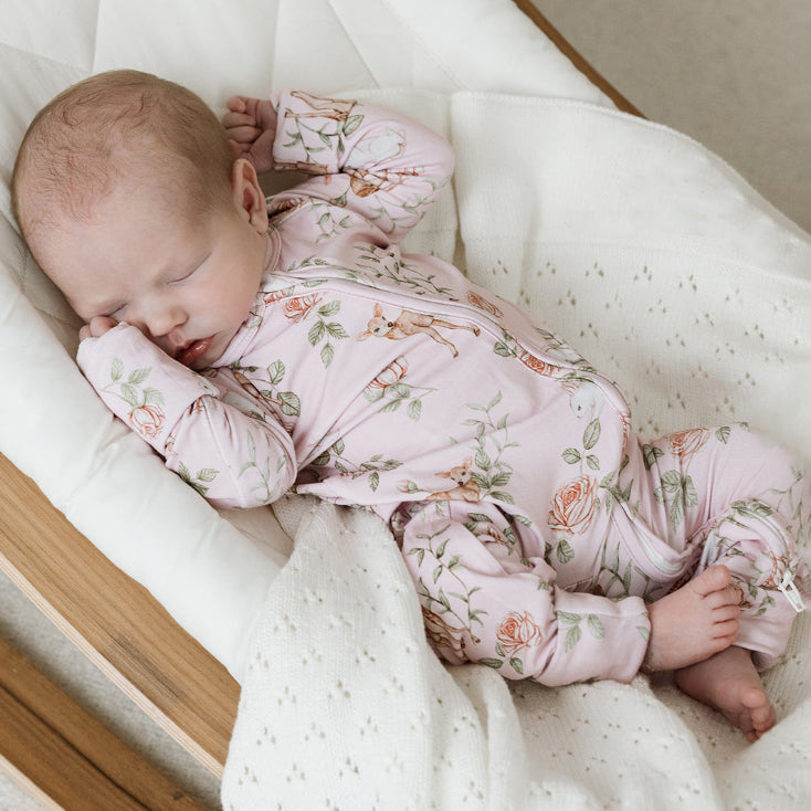 Deer Floral Printed Long Sleeve Zipper Baby Girl Jumpsuit