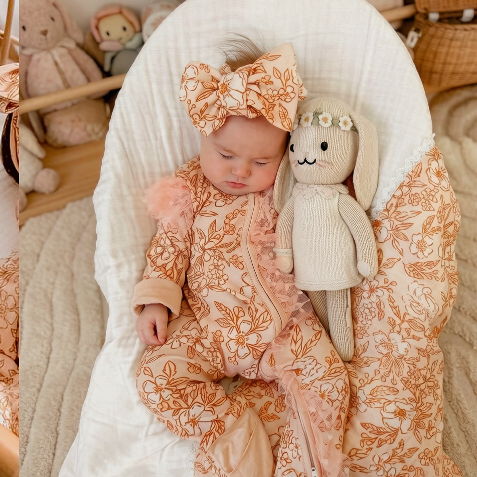 2PCS Allover Adorable Floral Print Zipper Mesh Baby Jumpsuit