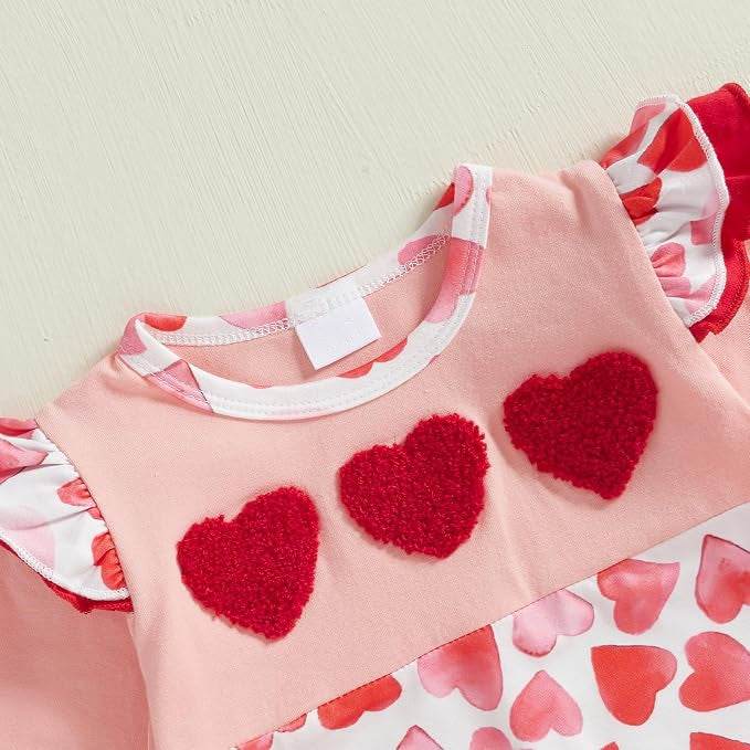 Lovely Heart Print Long Sleeve Ruffle Baby Jumpsuit