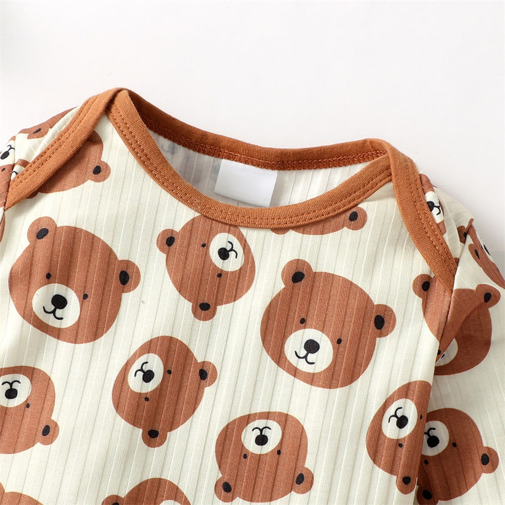 Cute Casual Bear Print Long Sleeve Baby Jumpsuit