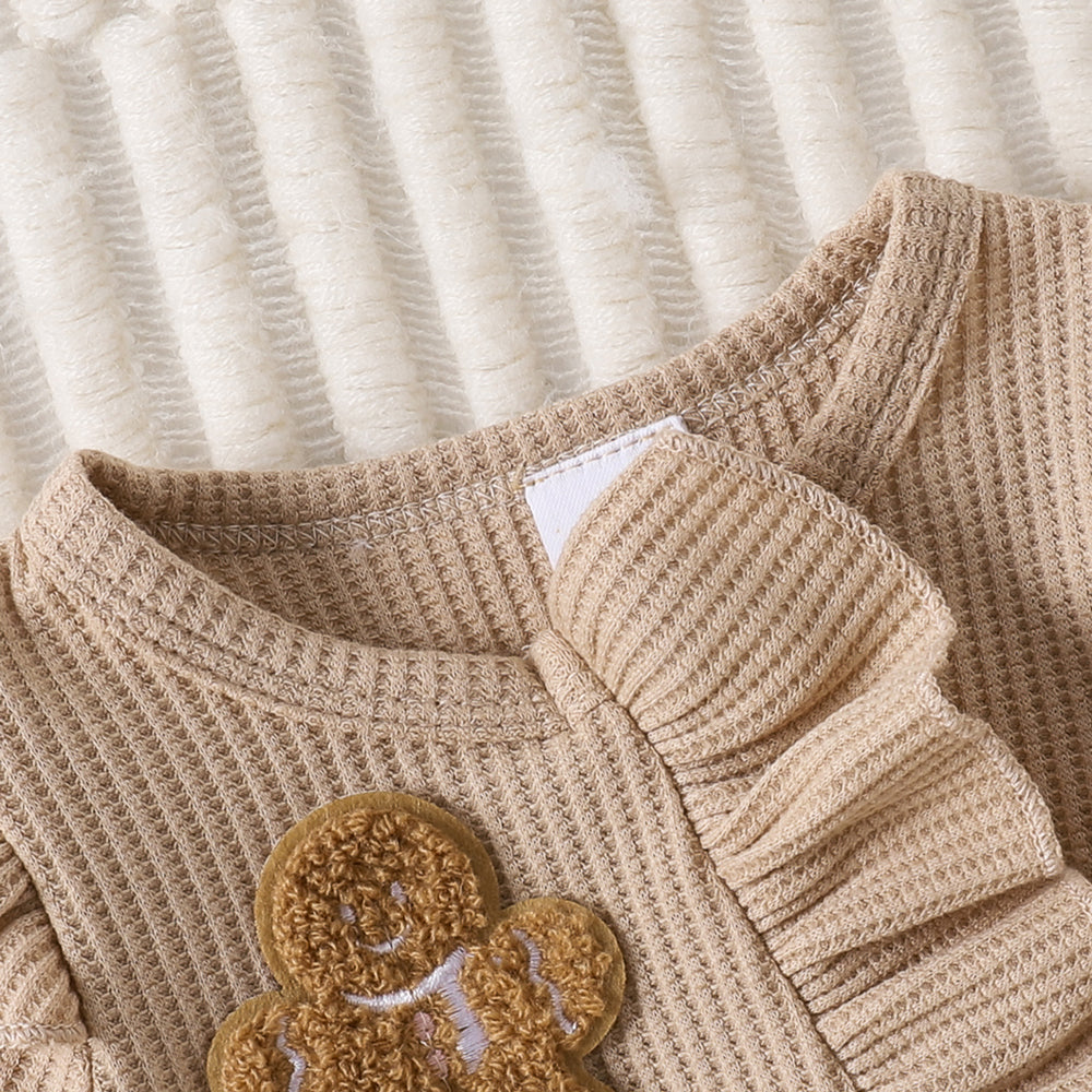 2PCS Lovely Christmas Gingerbread Applique Zipper Baby Jumpsuit