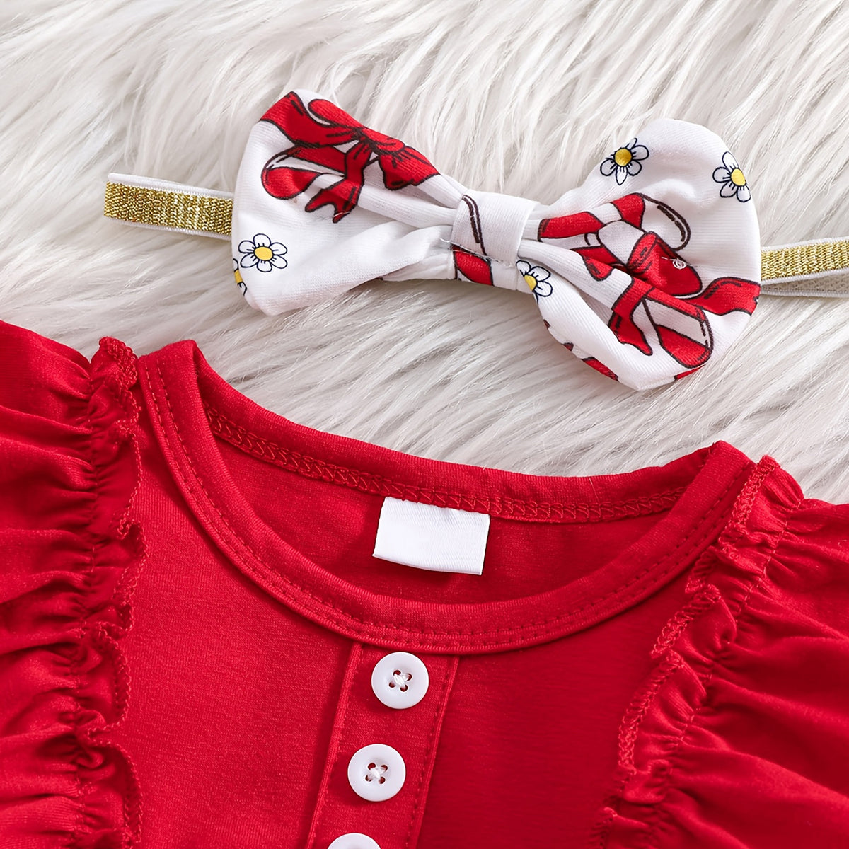 3PCS Lovely Candy Cane and Bow Print Long Sleeve Baby Set