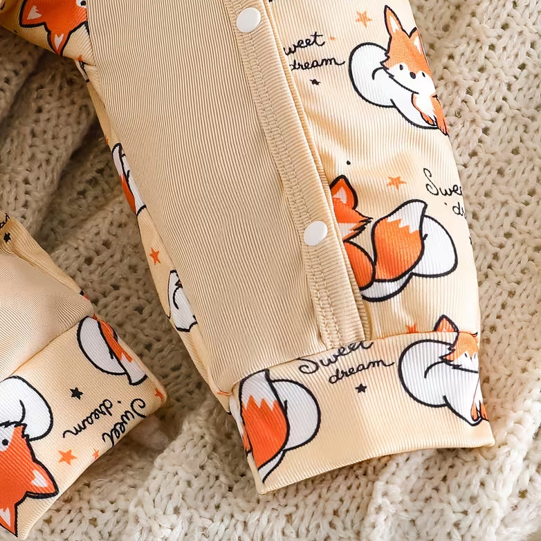 2PCS Cute Sweet Dream Letter Fox Print Long Sleeve Baby Jumpsuit